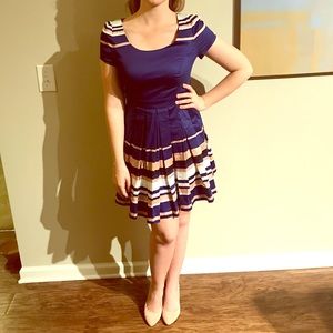 ONLY Collection Blue Stripe Pleat Dress